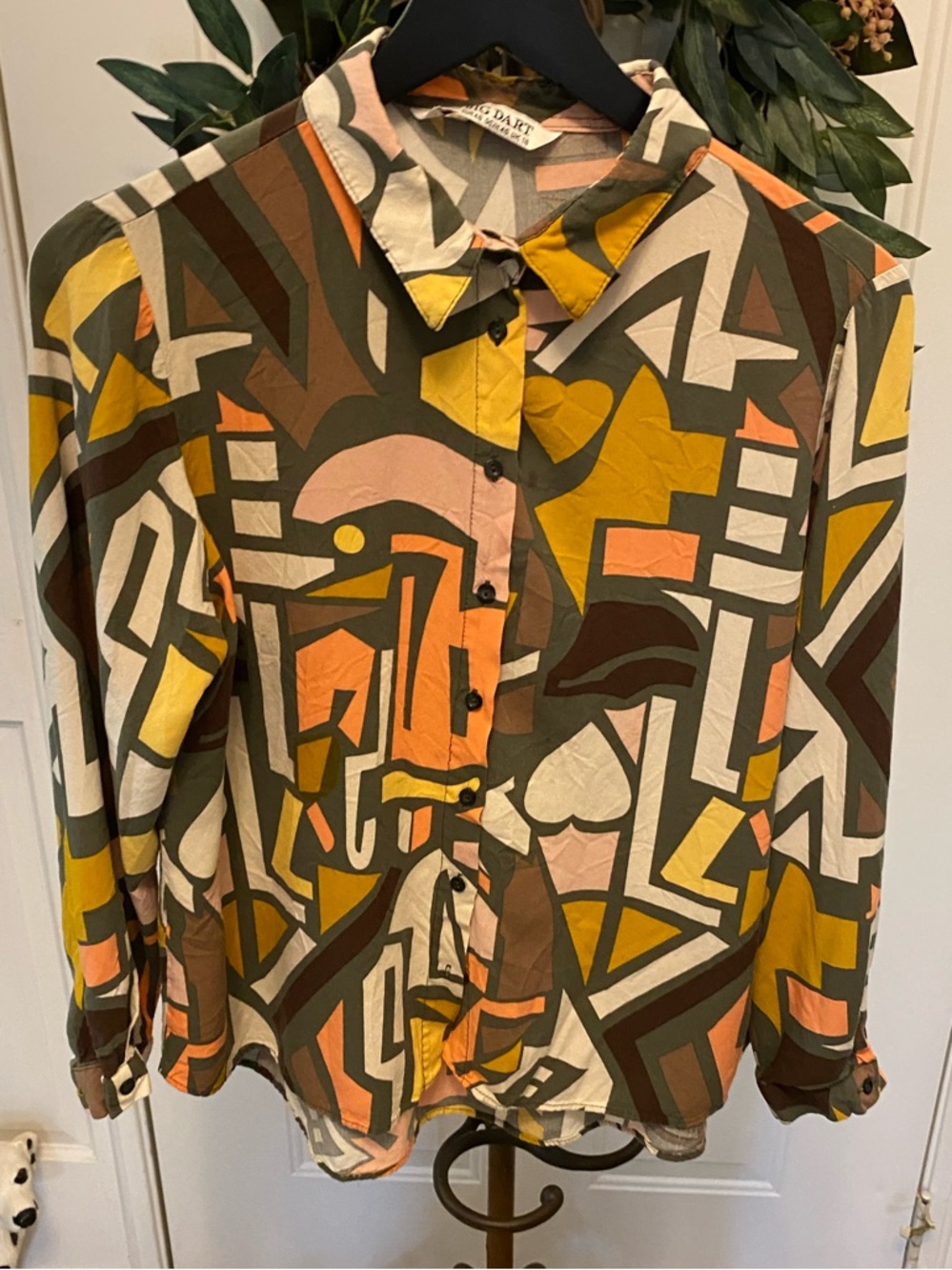Big Dart Artsy Funky Geometric Shape Button Down Shirt L XL